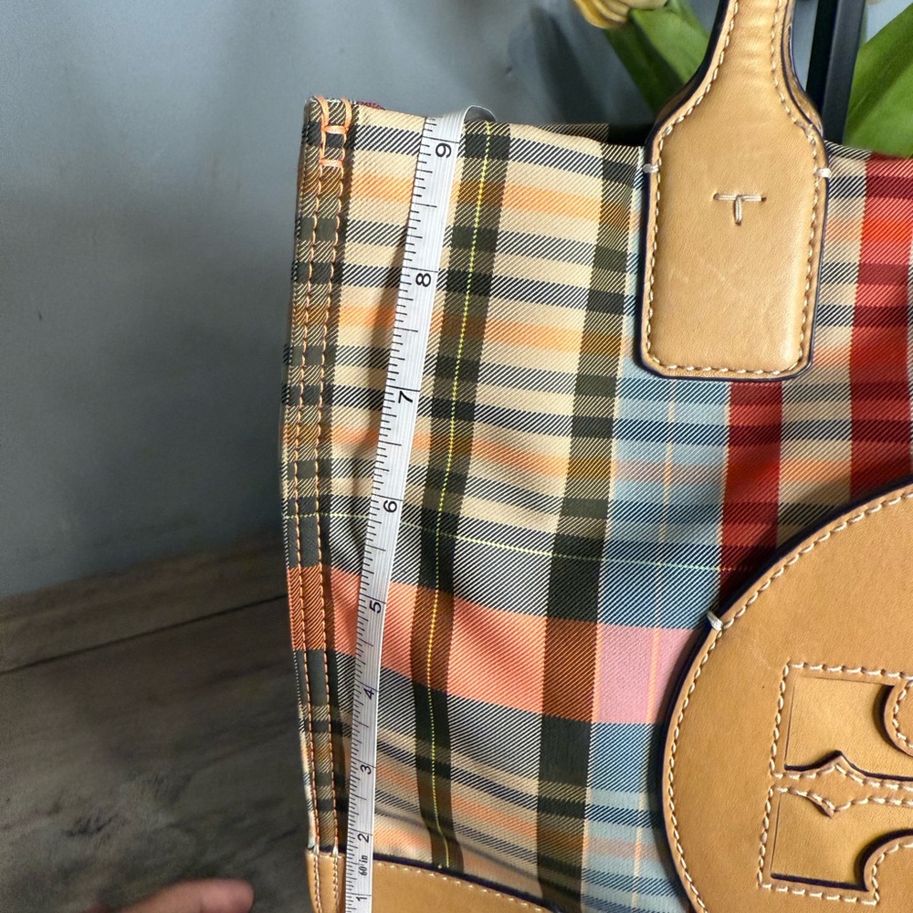 Tory Burch Plaid Tote Bag in Multicolor with Tan Leather Trim - Picture 16 of 16
